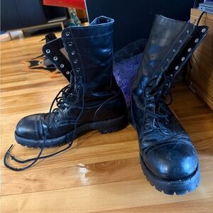 Vibram Black Leather Lace-Up Boots